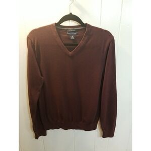 Lands End  Mens Med. ‎ Plum Purple Vneck 100% Supima Cotton Lightweight Sweater